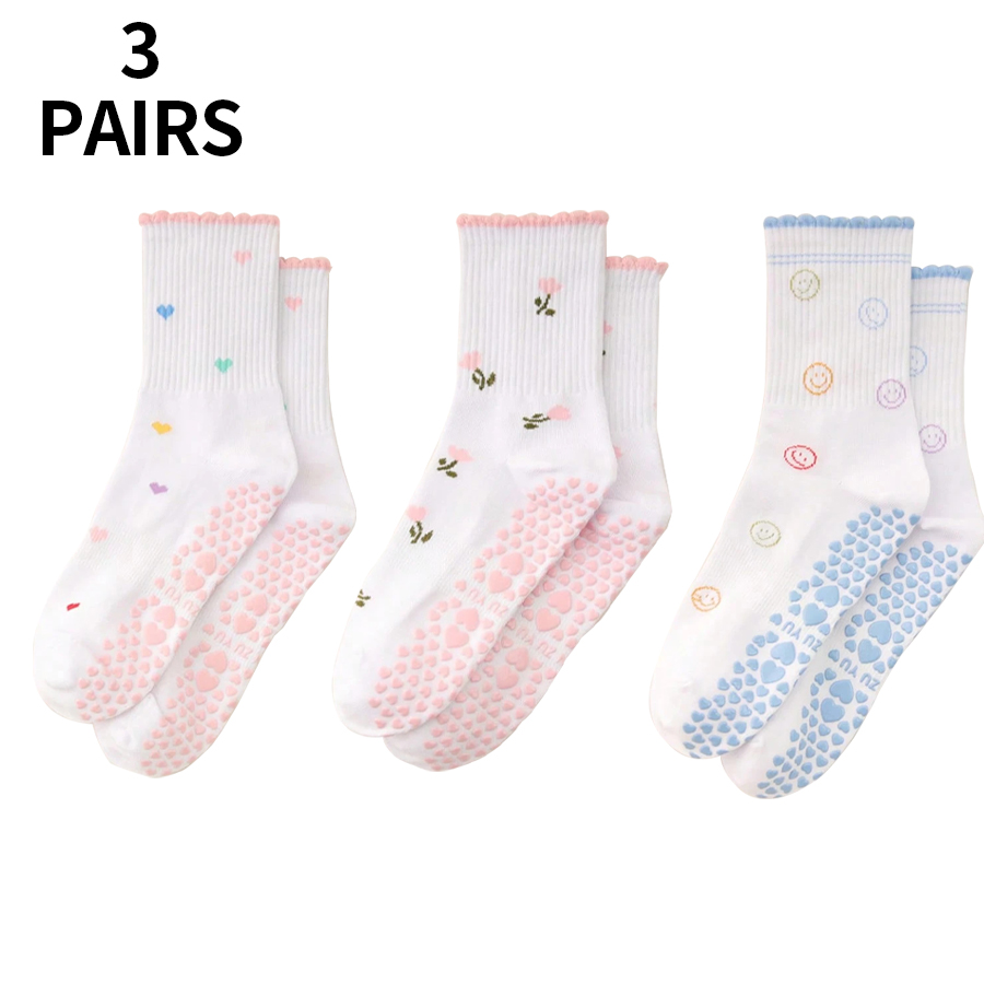 Grip Sock Yoga - 1/2/3/4足組の女性用ピラティスソックス、柔らかく快適、高弾性で締め付け感がなく、オールシーズンに適しています。