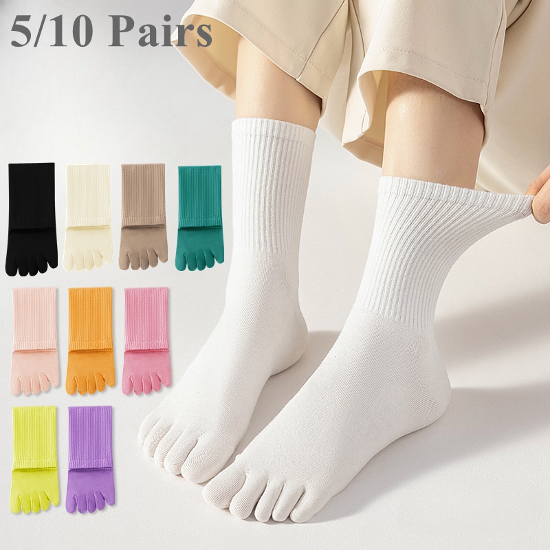 Grip Sock Yoga - 5 または 10 ペア女性スポーツつま先靴下個別の指ハイチューブ 5 指綿クルーソックスヨガ高品質