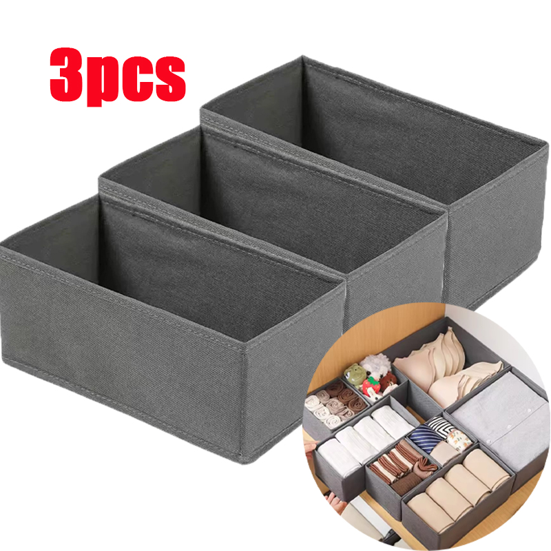 Sock Organizer Tray - 3PCファブリック下着収納ボックス引き出しオーガナイザー、クローゼットの整理整頓と靴下、下着、ネクタイなどの収納に
