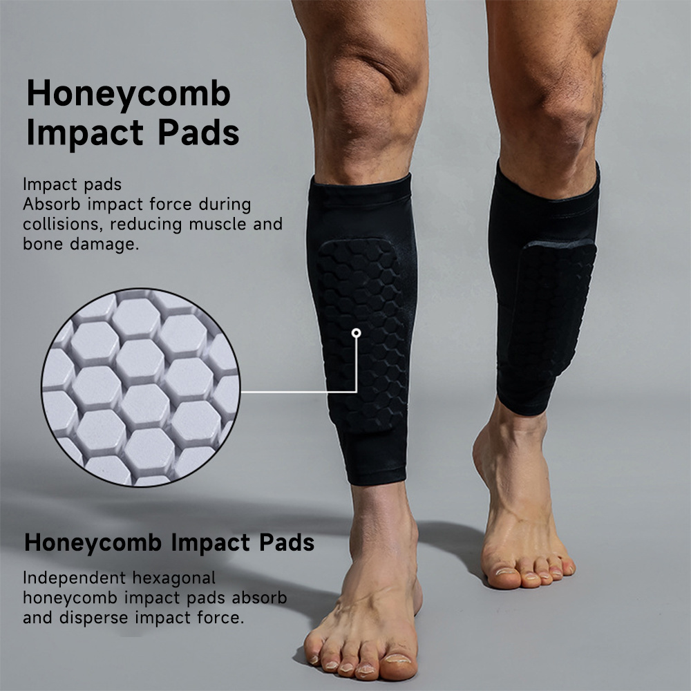Compression Sleeve Calf - 厚みのあるサッカーシンガードふくらはぎ圧縮スリーブハニカムパッドサッカースキーホッケー保護ツール骨を維持します