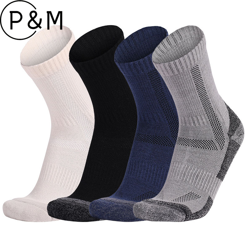 Wool Hiking Sock - 5 個メンズ厚手メリノウールハイキングソックス、暖かい保温冬秋スキースノーソックスソフトカシミヤアウトドアスポーツトレッキングソックス