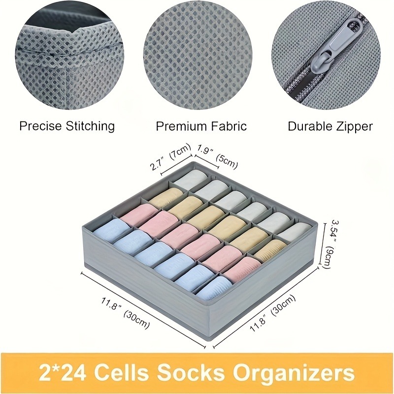 2個セット 24区画 布製靴下＆下着オーガナイザー - 丈夫 - Sock Organizer Tray のレビューと価格