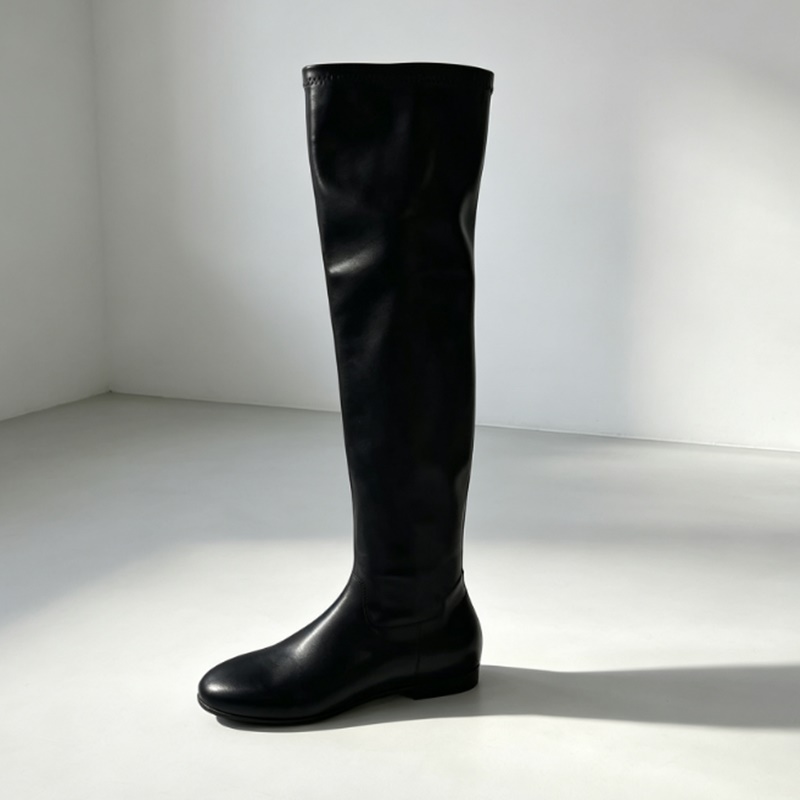 ブラウンのソフトストレッチフェイクレザー、スラウチーな太もも - Boot Sock Slouchy のレビューと価格