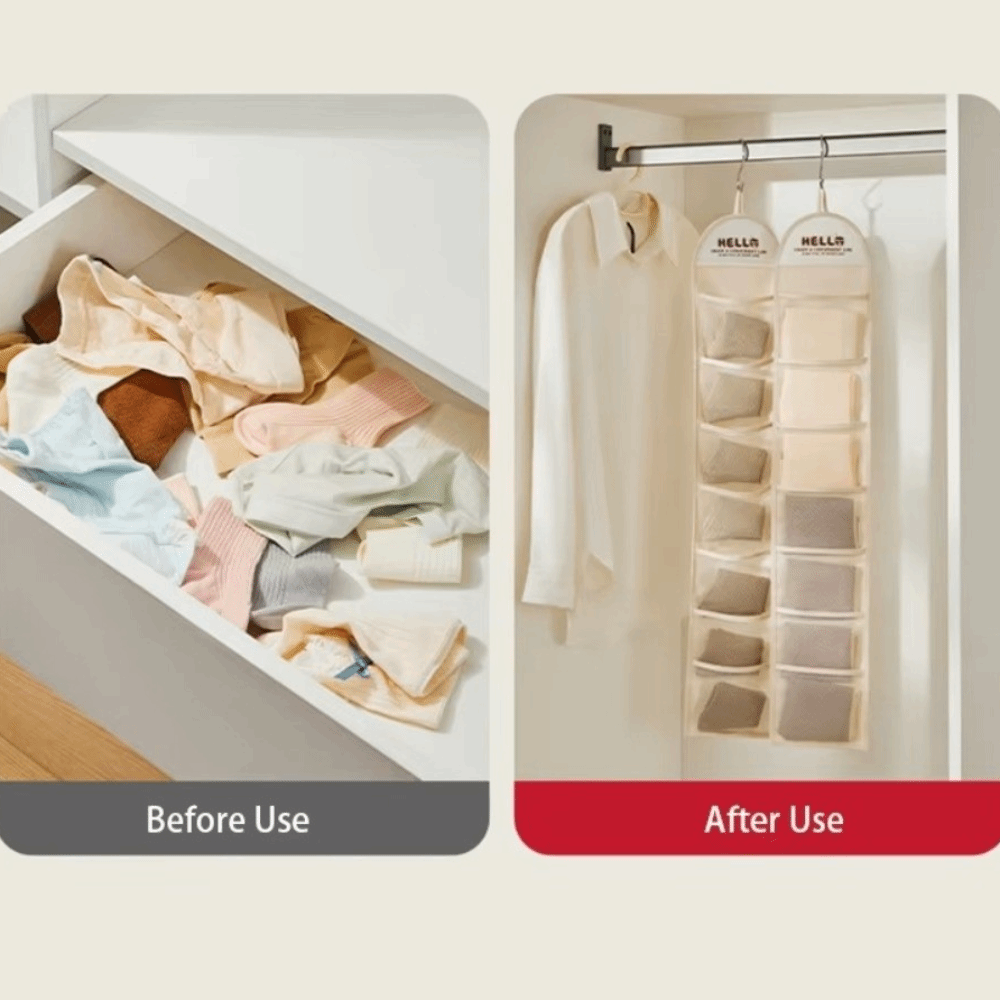 ドア裏収納バッグ 7グリッド多ポケット下着収納バッグ 壁掛け - Sock Organizer Tray のレビューと価格