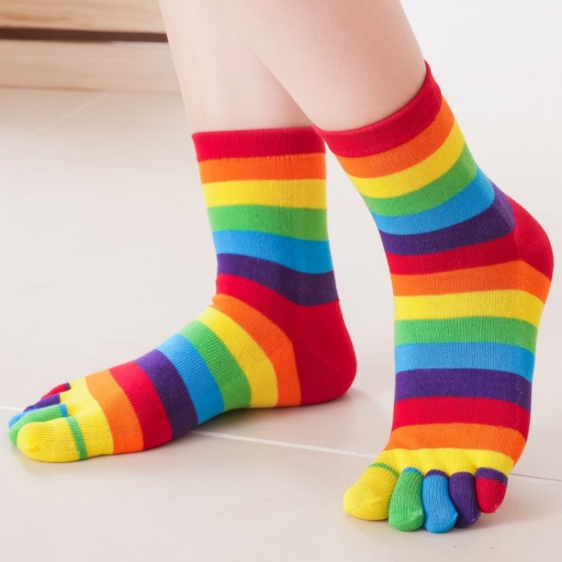 レディースソックス レインボーストライプ 5本指分割つま先  - Toe Sock Split のレビューと価格